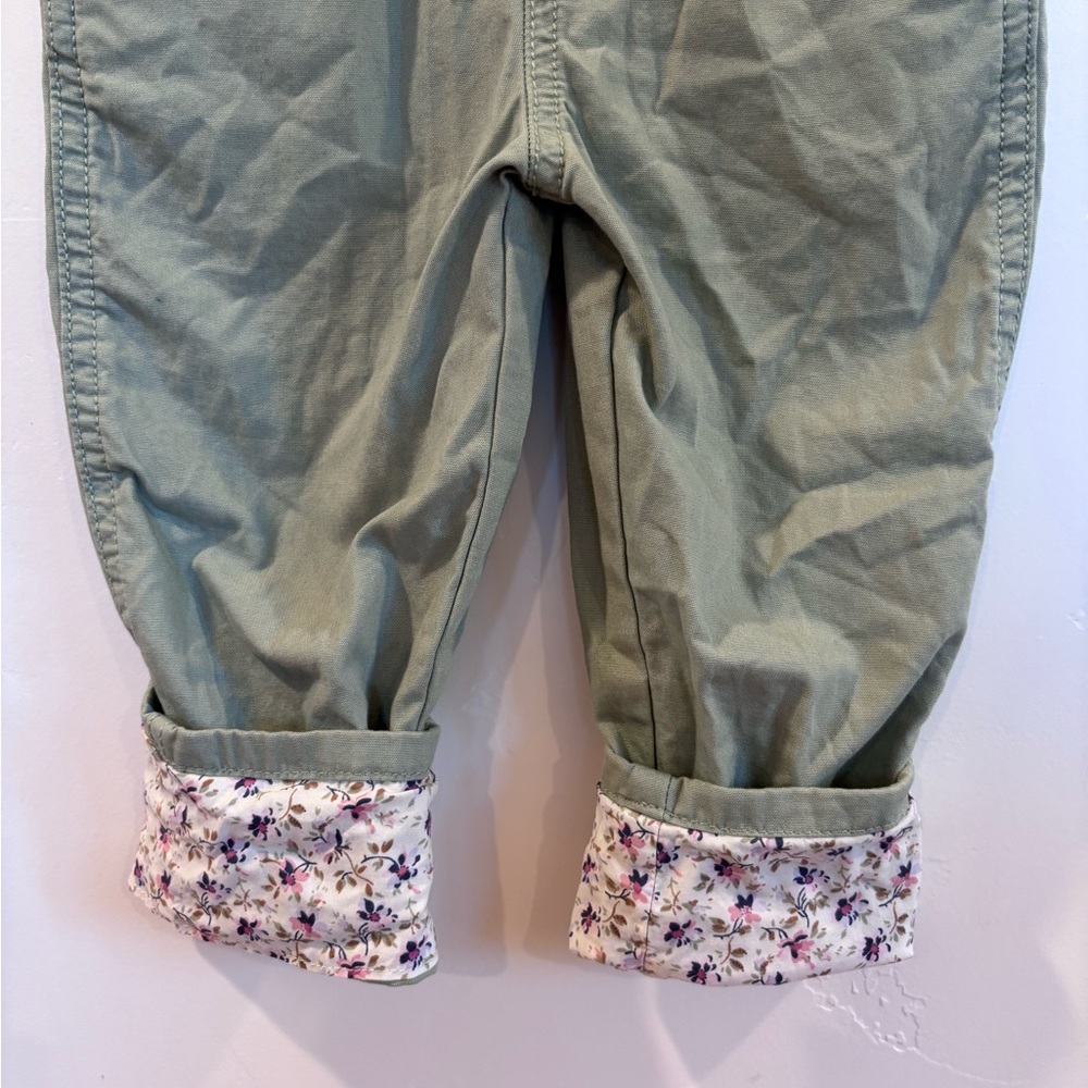 OshKosh B’gosh 2T Sage Green Overalls Floral Cuff Adjustable | A10 - Picture 2 of 5